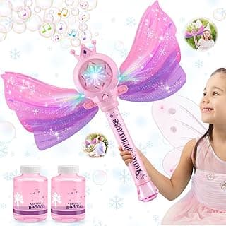 3 AA Batteries & 2 Bubble Solutions, Outdoor Party Birthday Gift for Girls 3-8, Bubble Machine for kids, Princess Toys, Pink Bubble Wand for Kids, LED Light Music Bubble Toys Girl Gifts Age 3+ B0BX57W4RX