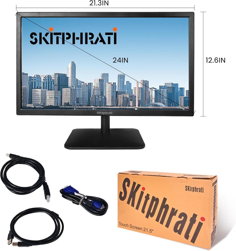 SKitphrati 21.5 Inch Touchscreen Monitor FHD 1920x1080p IPS Screen, VESA Support, 10-Points Computer Touch Screen PC Display with Type-B HDMI VGA Port, 75Hz Desktop Touch Display, Black