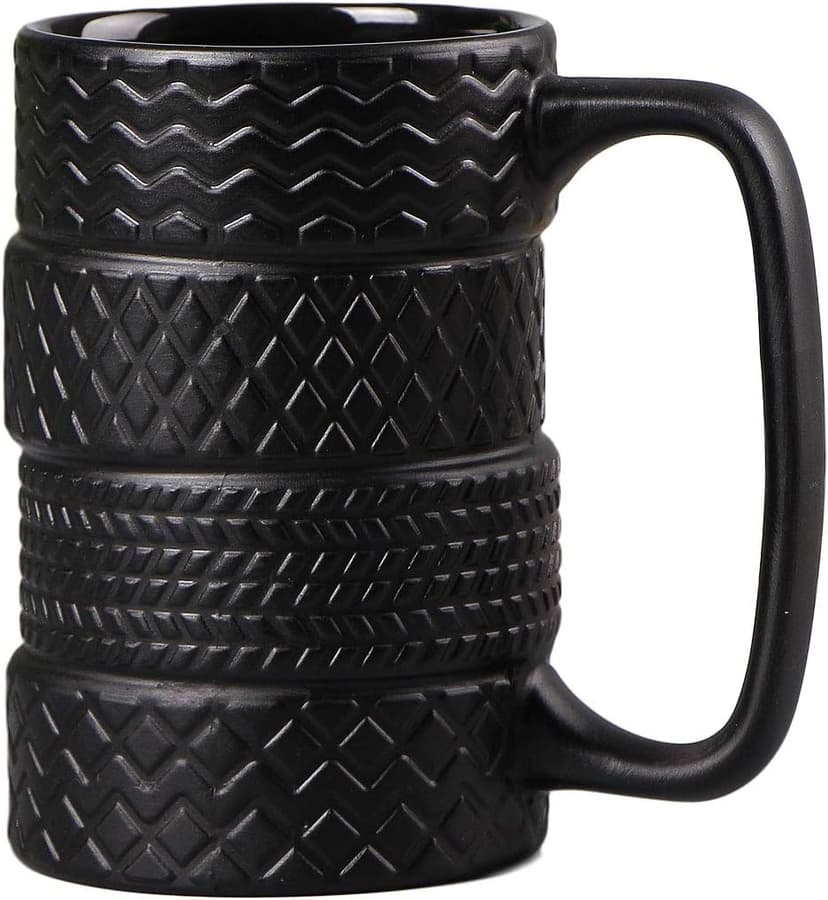 VanEnjoy 3D Cool Black Tyre Tire Shaped Frosted Ceramic Mug Large Coffee Tea Cup Unique Gifts Car Fans 14 oz(400ml) B07M5Q8RXP