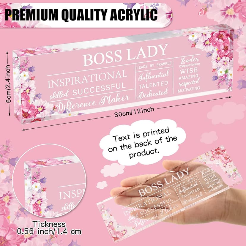 Pinkunn Boss Lady Gifts for Women Inspirational Quotes Office Gifts for Women Acrylic Boss Lady Office Decor Birthday Appreciation Keepsake and Paperweight for Leader(Classic Style)