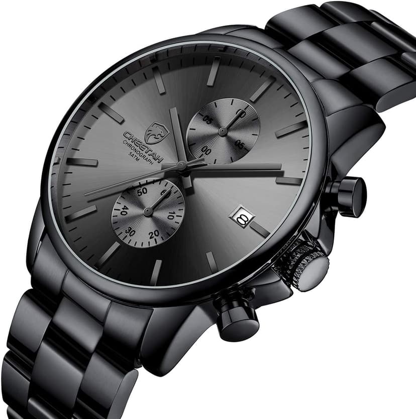 GOLDEN HOUR Fashion Business Mens Watches with Stainless Steel Waterproof Chronograph Quartz Watch for Men, Auto Date