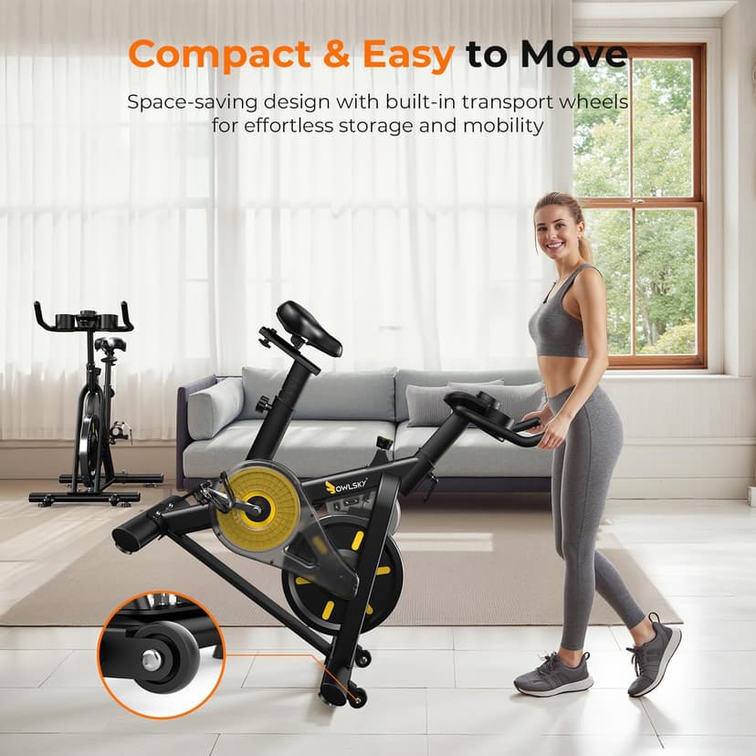 OWLSKY Exercise Bike with APP, Magnetic Resistance Indoor Cycling Bike, 300 lbs Capacity Quiet Stationary Bike for Home Gym Cardio Workout
