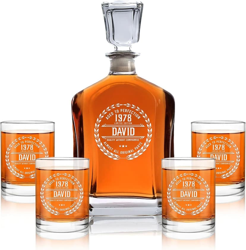 Personalized Whiskey Decanter - 4 Designs - Birthday Gifts for Men 2025, Dad, Husband, Him, Boyfriend - Men Whiskey Gifts - Personalized Gifts for Men - Bourbon, Scotch Gifts - Fathers Day Gift Ideas