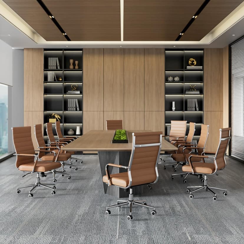 Okeysen Office Desk Chair, Ergonomic Leather Modern Conference Room Chairs, Executive Ribbed Height Adjustable Swivel Rolling Chair for Home Office. (Brown)