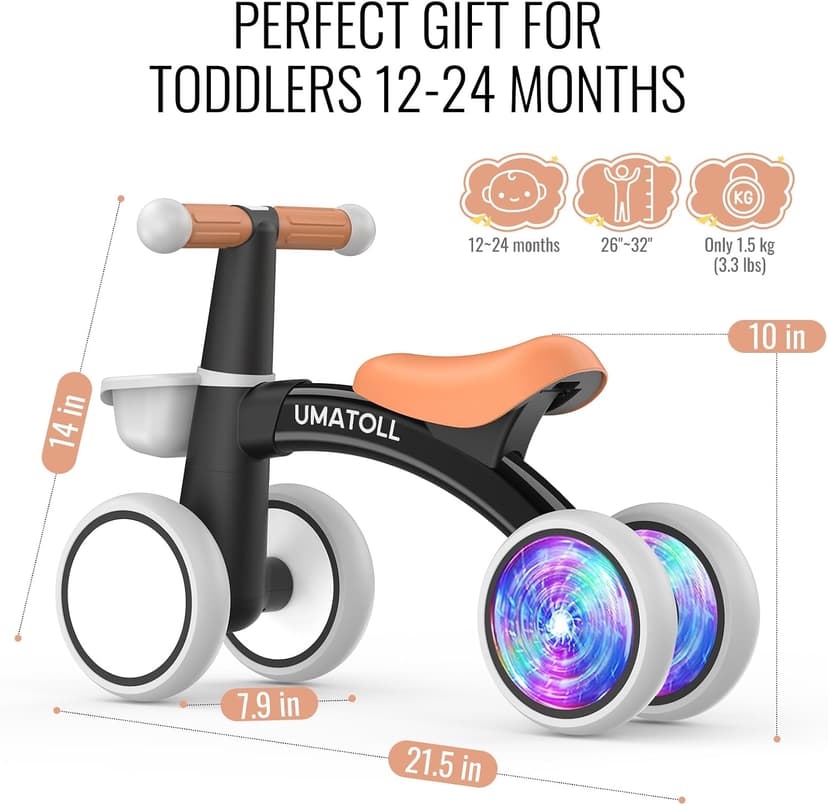 12-24 Months Toddler First Ride on Toys, Colorful Lighting Rear Wheels, Adjustable Seat Baby Walker, Basket Umatoll Baby Balance Bike Toy for 1 Year Old Boy Girl, First Birthday Gift B0CR6VKXJ7