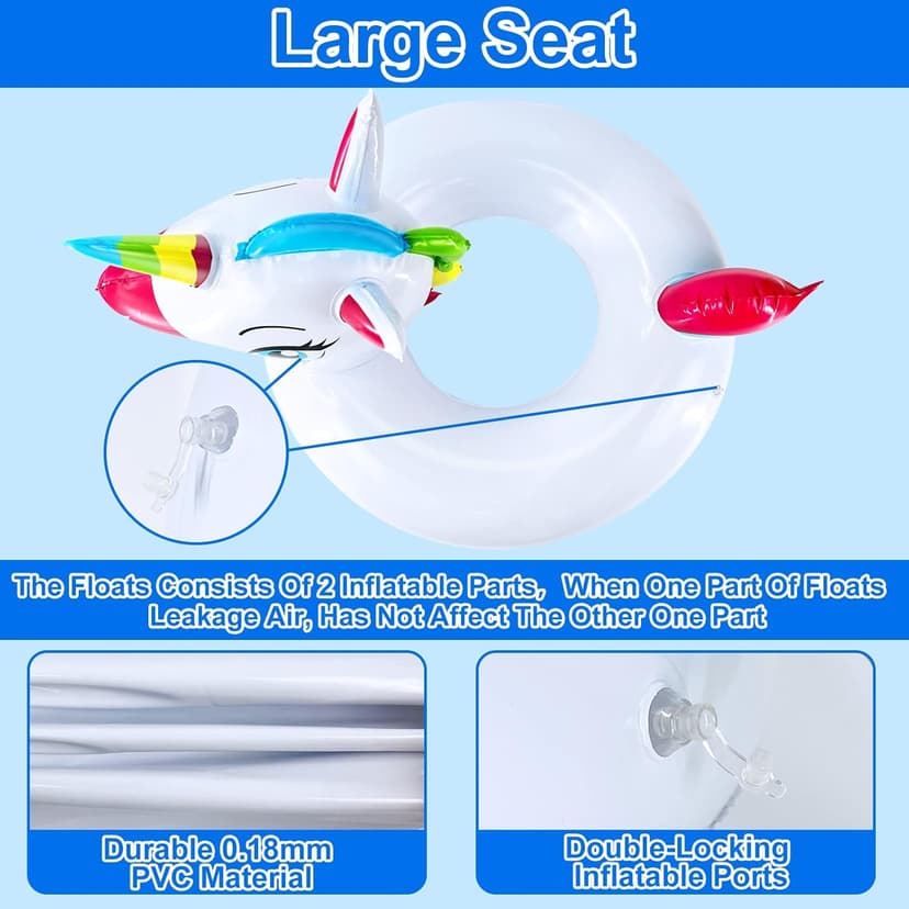 2 Pack Pool Floats for Kids Unicorn Flamingo Swim Ring Kids Pool Floaties Inflatable Swimming Pool Raft Party Water Toys for Age 2-5 Year Toddlers Girls Boys Summer Beach Float