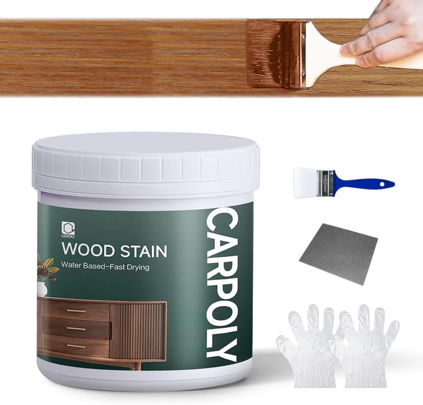 Wood Stain,16oz Teak Wood Stain & Sealer in One, Water Based|Fast Drying|Non-Toxic|Low Ddor|Waterproof, for Indoor and Outdoor Furniture, Multiple Finishes(with Tools)
