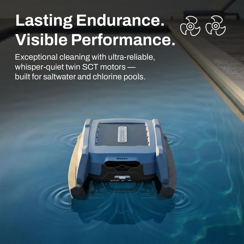 Betta Neo Solar-Powered Robotic Pool Skimmer with App Control & Ultra Long-Range Gateway System, Weather-Adaptive & Scheduled Cleaning, Dual Charging Options, for In-Ground & Above-Ground Pools (Blue)