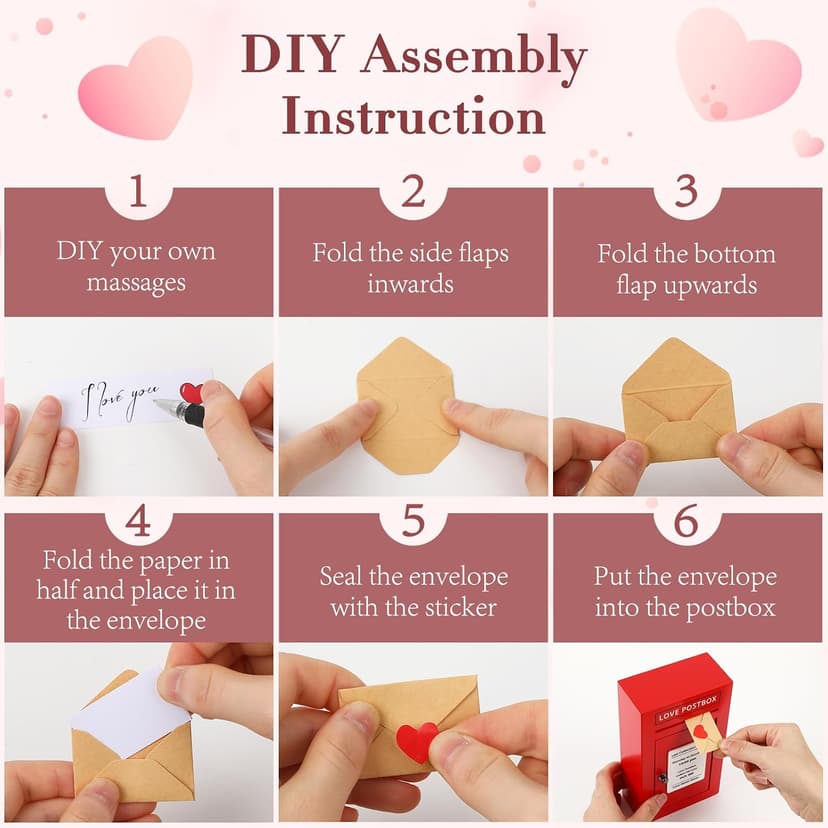 Red Wooden Mailbox, Interactive Opening Door, Cute Christmas Anniversary Valentines Day Gifts for Him Husband Boyfriend Romantic Wooden Love Postbox Set, 50 Mini Love Notes and Envelopes B0DQVG86TF