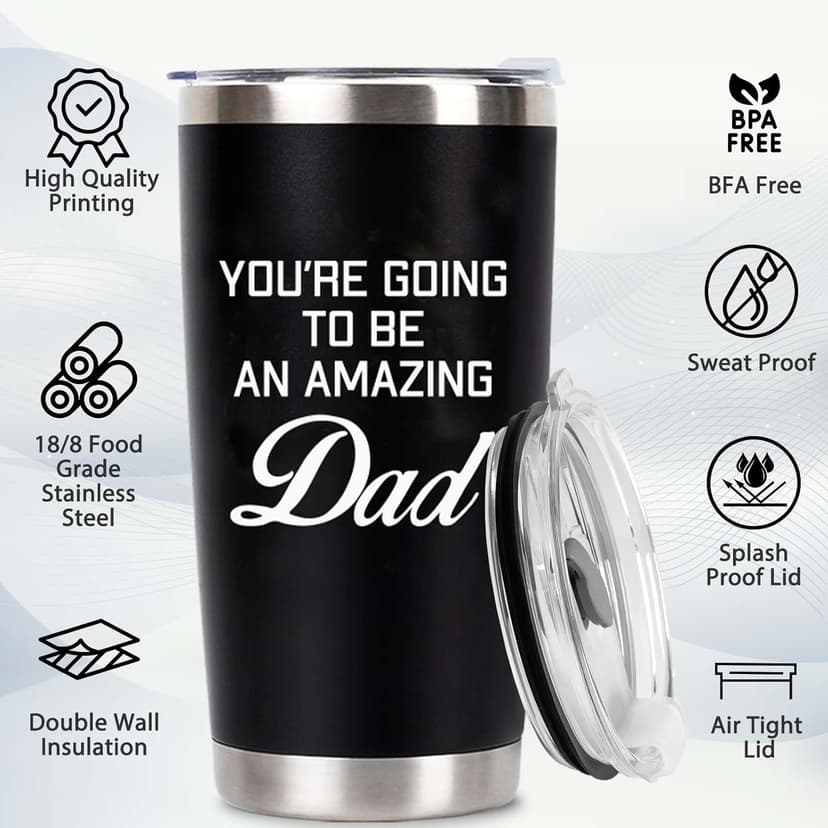 New Dad Gifts For Expecting Dad to be Father’s Day First Time Gifts 20oz Black Insulated Stainless Steel Tumbler Cup Birthday Baby Shower Gender Reveals Presents Christmas Gift Ideas
