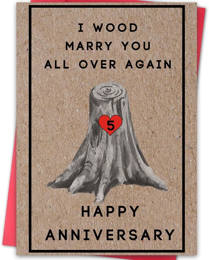 Happy 5th Anniversary Card for Women Men, 5th Wedding Anniversary Wood Card for Him Her,Fifth Anniversary Card for Boyfriend, 5 Years Married Gift for Husband