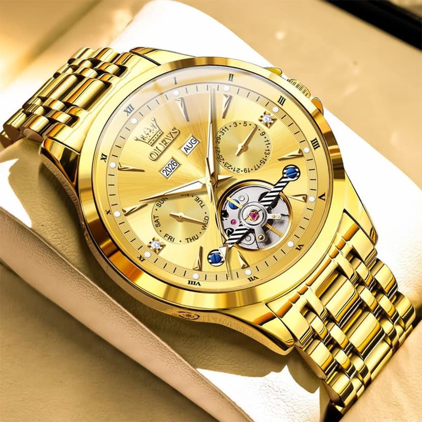 OLEVS Automatic Watches for Men Luxury Skeleton Multi-Function Mechanical Watch Self Winding Date Waterproof Luminous Mens Watch