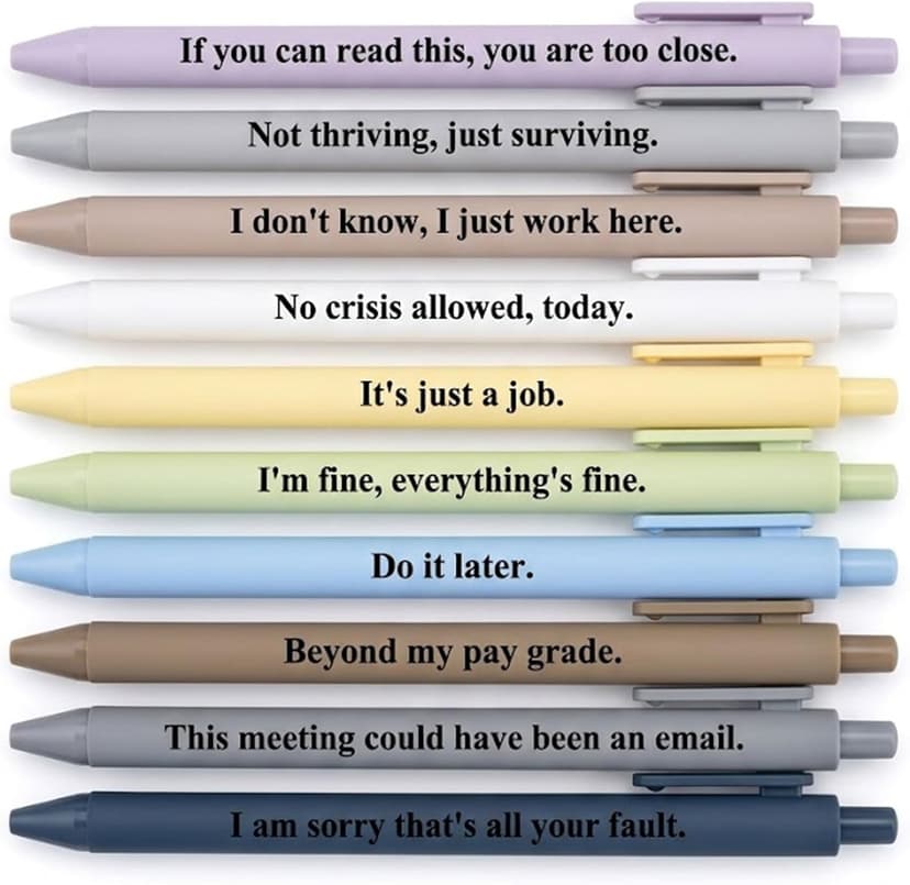 Black Ink Pens with Sayings; Sarcastic Gifts and Funny Office Gifts for Coworkers on Birthdays, at Work or for Appreciation Funny Pens for Adults, 10 Pcs Sarcastic Pens and Coworker Gifts for Work B0GY5CH68Z