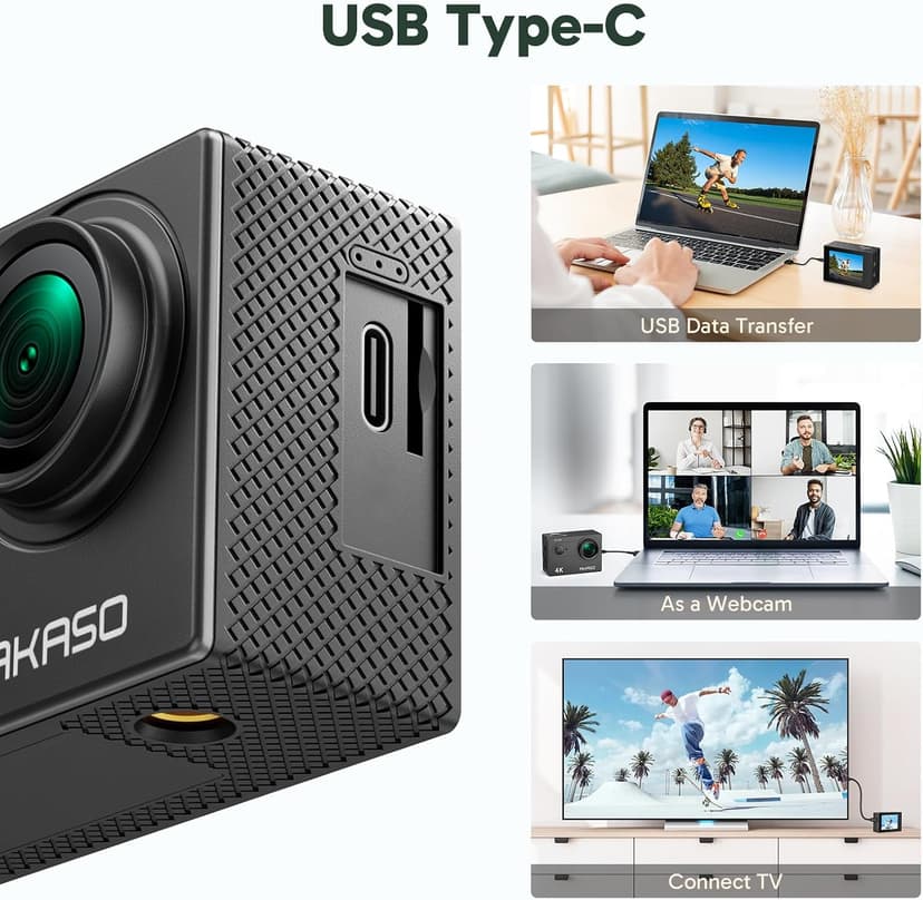 AKASO EK7000 4K30FPS 20MP WiFi Action Camera with EIS Ultra HD 131FT Waterproof Underwater Camera Remote Control 4X Zoom Support External Microphone Black