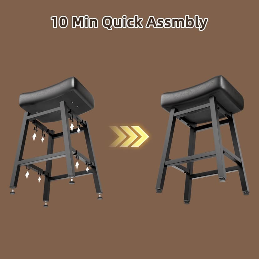 Counter Height Bar Stools Set of 2, 24 Inch Backless BarStools for Kitchen Island Leather Saddle Bar Chairs Kitchen Stools with 4" Thick Seats & Heavy Duty Metal Base, Black