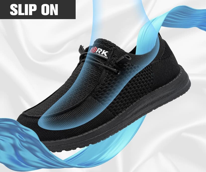 LARNMERN Slip On Steel Toe Shoes Men Lightweight Comfortable Lounging Walking Sneakers Steel Toe Loafers