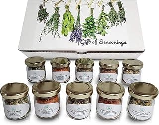 C&J Farms Texas Gourmet Artisan Seasonings Gift of Seasonings Gift Set- 10 Pc. Variety Sampler Box- Natural Herbs, Spices, and Salts for Kitchen Rack