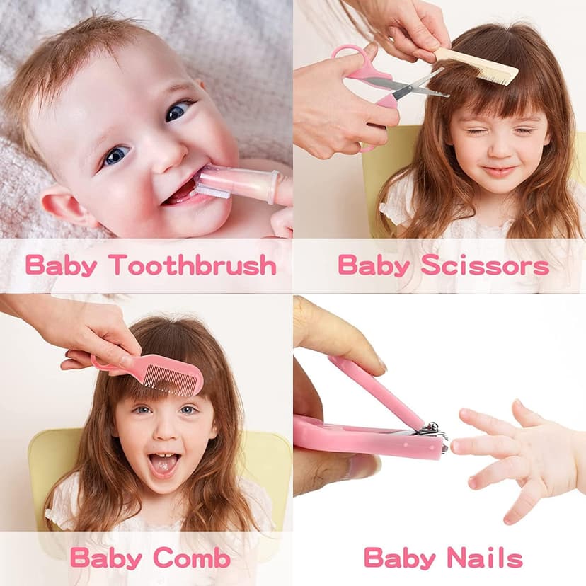 Baby Grooming Kit, Infant Safety Care Set with Hair Brush Comb Nail Clipper Nasal Aspirator,Baby Essentials Kit for Newborn Girls Boys (Pink Baby Grooming kit) B0BJ6YM9JX
