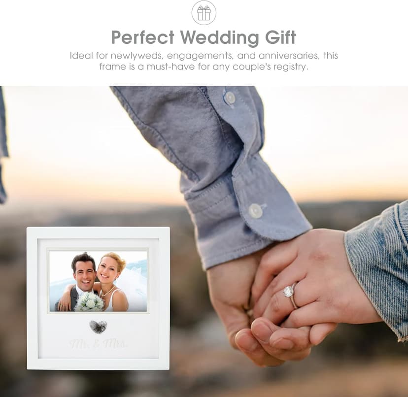 Pearhead Heart Thumbprint Photo Frame and Ink Kit, Wedding Keepsake Registry or Reception Idea, Clean-Touch Pad Included, Bridal Shower Gift, Wall Mount or Tabletop Display, 4x6 Photo, White