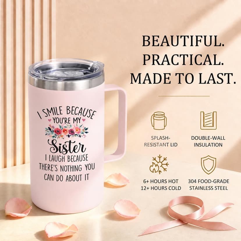 Gift-Ready Package with 20oz Mug, Straw, Sliding Lid, Brushes, Keychain & Gift Box, Birthday & Christmas Gift for Sisters Lifecapido Sister Gifts, 20oz Stainless Steel Insulated Coffee Mug Set B0FMK4LXHG