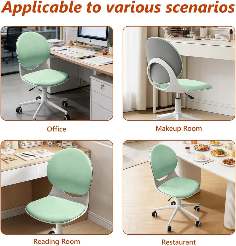 Modern Home Office Chair, Armless Faux Leather Fabric Desk Chair with Mid-Back, Swivel Height Adjustable Ergonomic Computer Task Chair for Office, Bedroom, Make Up, Study