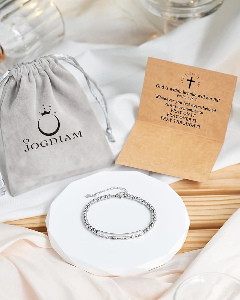 JOGDIAM Religious Gift for Her God is Within Her She Will Not Fall Bible Verse Bracelet Gift for Her