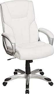 Amazon Basics Executive High Back Office Desk Chair, Adjustable Height, Tilt, Swivel, 275lb Capacity, Bonded Leather, White/Pewter