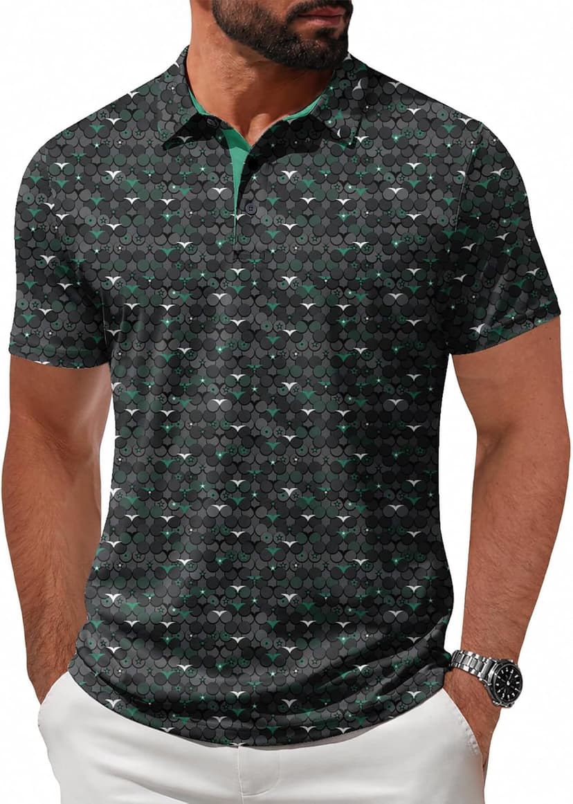 ZITY Men's Golf Shirts Short Sleeve Moisture Wicking Performance Print Patterns Casual Collared Golf Polo Shirt for Men