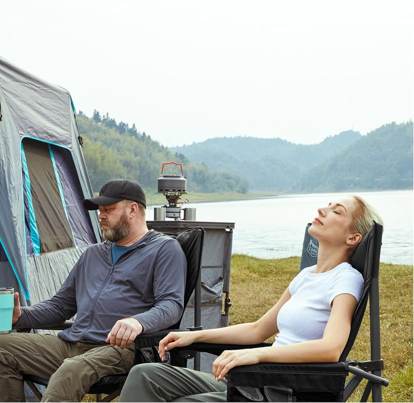 TIMBER RIDGE Oversized Folding Camping Chair High Back Heavy Duty for Adults Support up to 500lbs with Cup Holder, Side Pocket Cooler Bag