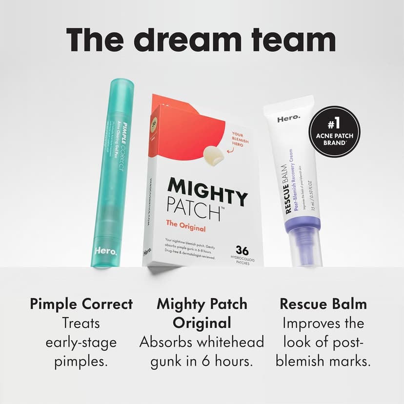 #1 Hydrocolloid Acne Patches, Shrinking Zits & Whiteheads in 1 Use, Spot Treatment, Pimple Stickers for Face Mighty Patch Hero Cosmetics Original Nighttime Acne Pimple Patches, 36 Ct B074PVTPBW