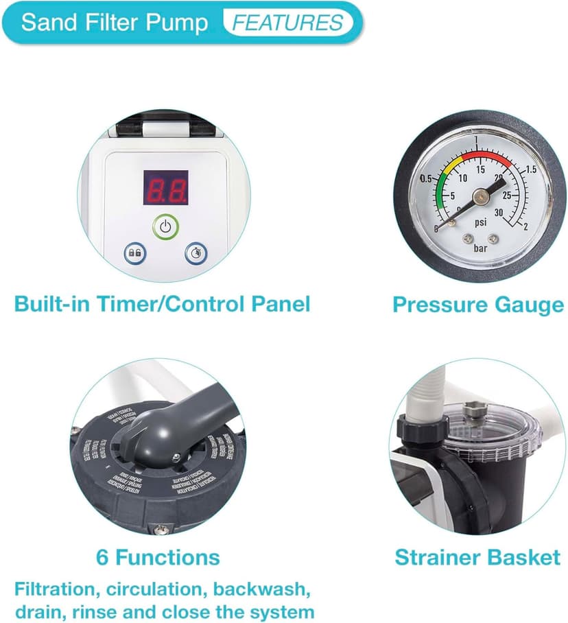 Intex 2800 GPH Pool Sand Filter Pump with Krystal Clear Saltwater System and Automatic Timer for Above Ground Swimming Pools, Black