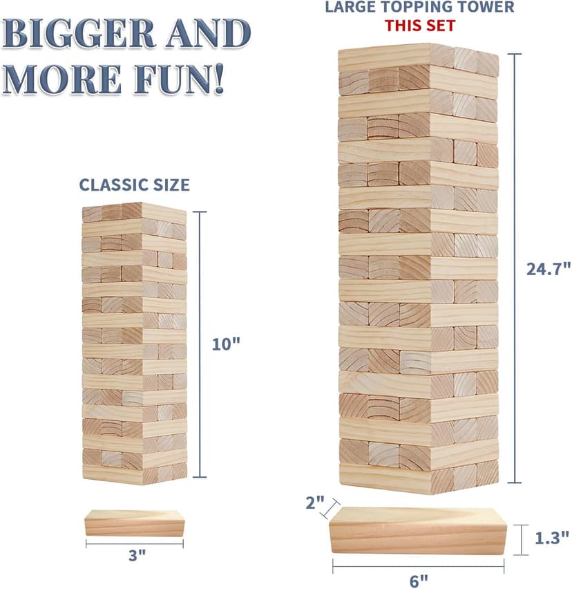 Giant Tumble Tower Games for Kids and Adults 57 Blocks New Zealand Pine Wooden Blocks Stacking to Over 4.2FT Family Game for Indoors Outdoors Yard Games for Family
