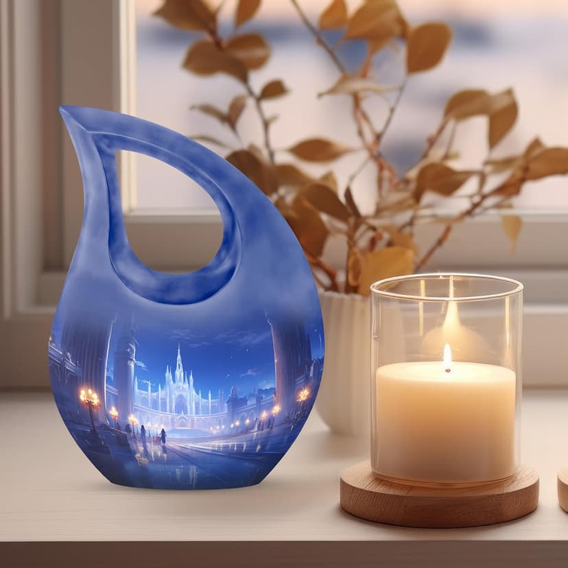 Castle Keepsake Cremation Urns for Human Ashes for Women, Drop Blue Burial Funeral Tiny Urn for Ashes for Men, Cremains Holder, Decorative Mini Remembrance Gift for Loss of Dad, 3 Inches B0FHWQ3F6X