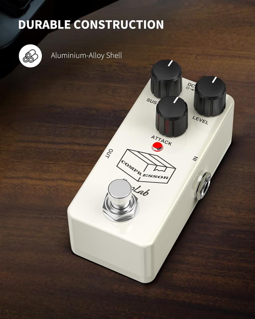 Pogolab Compressor Pedal, Guitar Pedal Compressor, Mini Compressor Pedal for Electric Guitar Bass, True Bypass DC 9V