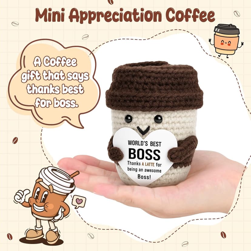 Best Boss Gifts for Women Men Christmas Stocking Stuffer Birthday Boss Day Gifts for Leader Manager Supervisor Crochet Coffee Mug Cup Desk Office Decor for Coffee Lover Best Boss Retirement Bosses Day