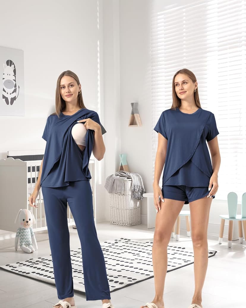 Rnxrbb 3 Piece Postpartum Nursing Pajamas Set Casual Soft Maternity Breastfeeding Pjs Sleepwear Loungewear Clothes Layer