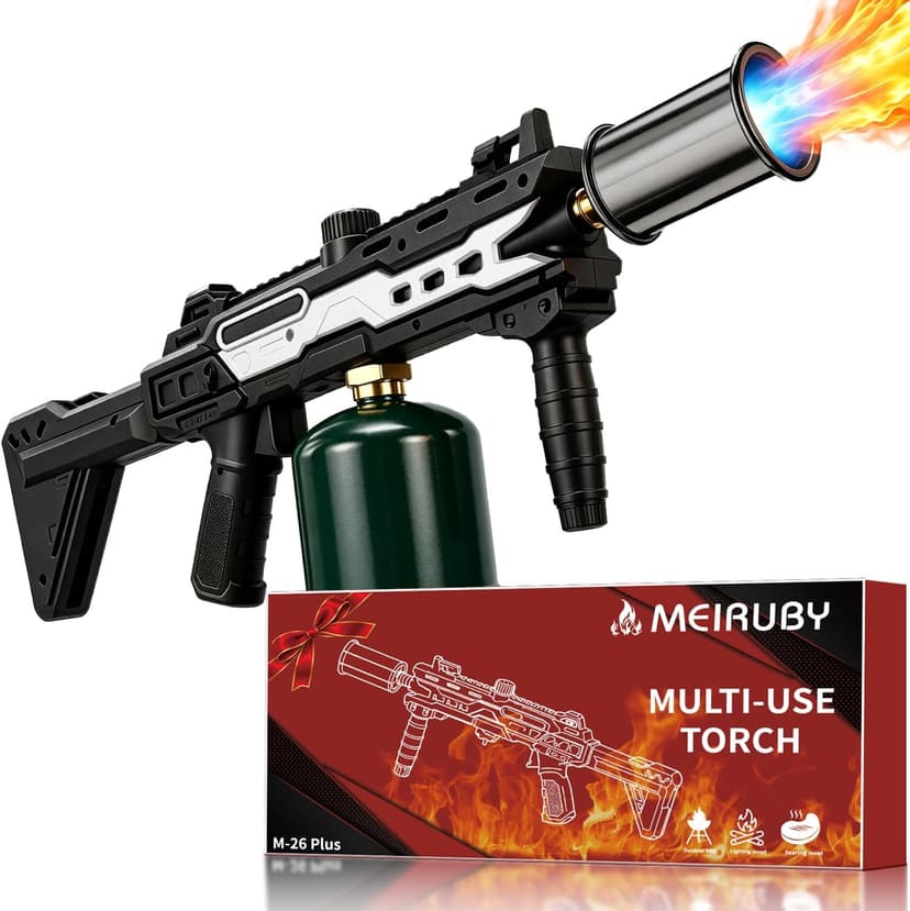 Powerful Propane Torch Gun, Gift for Men Dad, Culinary Blow Kitchen Cooking Torch for Steak Searing, Campfire Charcoal Starter for Blackstone Griddle Accessories (Tank Not included) Black Silver B0GY8KPHDB