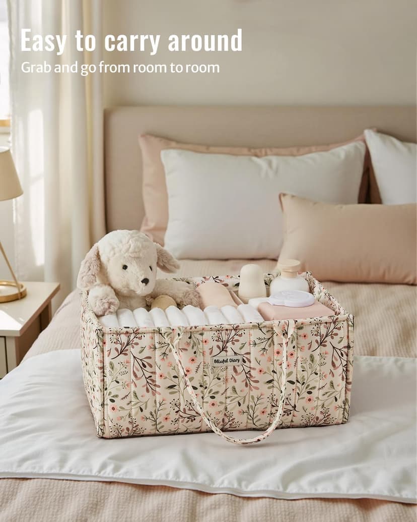 Portable Storage Basket with Removable Dividers, Gift for Baby Shower, Newborn Boy & Girl Essentials, Baby Registry Must Have Blissful Diary Floral Diaper Caddy Organizer Storage Basket, Pastoral Daisy B0DGXCCBR5