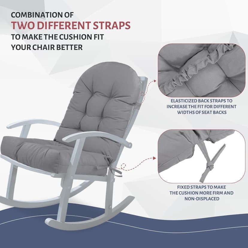 Adirondack Chair Cushion,Outdoor Waterproof Rocking Chair Cushion 44x19x4in Gray Non-Slip High Back Patio Chair Cushions, Comfortable Weather Resistance Seat Pad