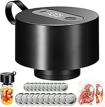 Electric Mason Jar Vacuum Sealer: Upgraded 3-in-1 Portable Vacuum Sealer Kit - for Mason Jars Vacuum Seal Bags & Containers - Ideal for Jams Pickles Dry Foods Grains Black