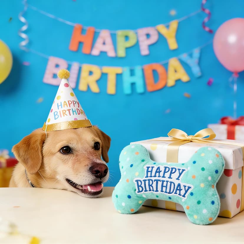 PrimePets Dog Birthday Toys, Plush Dog Squeaky Toys, Stuffed Puppy Chew Toy for Small Medium Large Dogs, Bone Pet Toy B09C5RZ8DT
