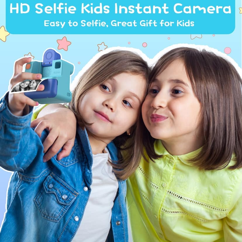 Kids Camera Instant Print, Christmas Birthday Gifts for Girl Boys 3-12 Years Old, FHD Selfie Digital Video Cameras Toddler 3 Rolls Print Paper & 32G Card (Blue) B0CSYC751H