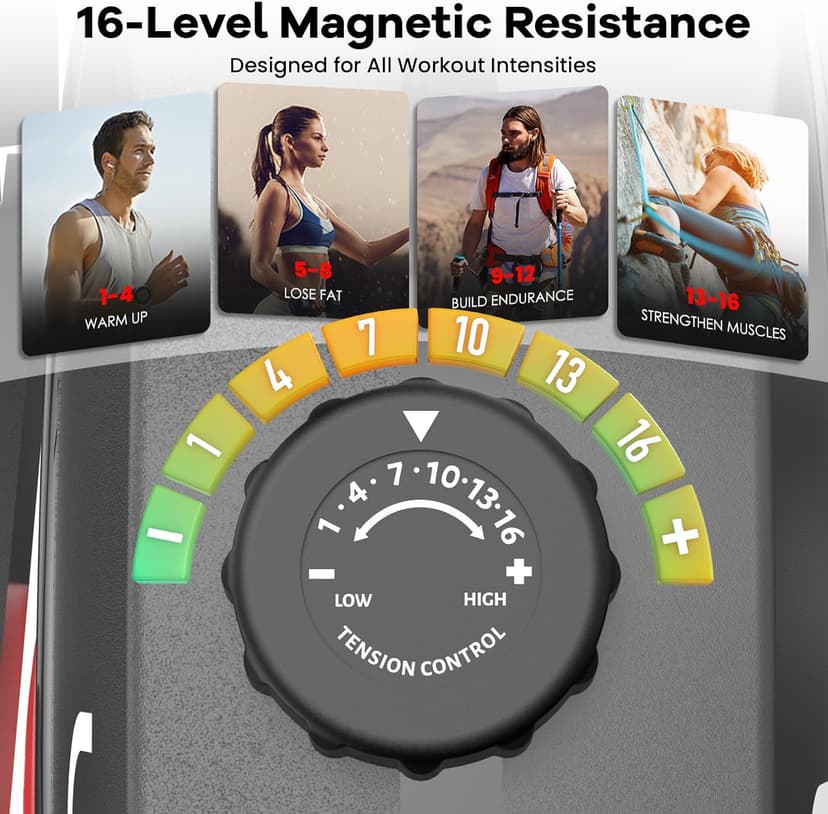 Recumbent Exercise Bike, Stationary Recumbent Exercise Bike for Home with Arm Exerciser, 16-Level Magnetic Resistance, Bluetooth App, LCD Monitor, Heart Rate, Heavy-Duty Frame