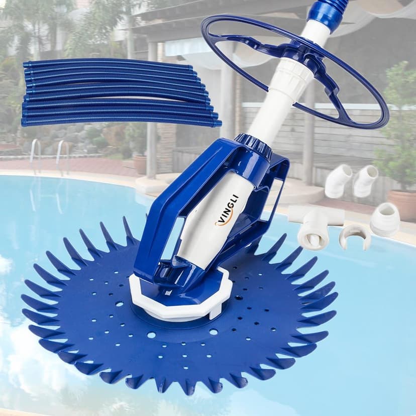 VINGLI Pool Vacuum Above Ground Indoor Outdoor Automatic Swimming Pool Cleaner Sweep Sweeper with 33FT Hoses (Nave Blue)