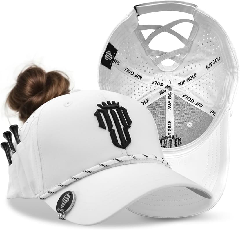 NJF Golf™ Adjustable Golf Cap for Women – Breathable Hat with Magnetic Ball Marker & Tee Holders, Lightweight Golf Hat