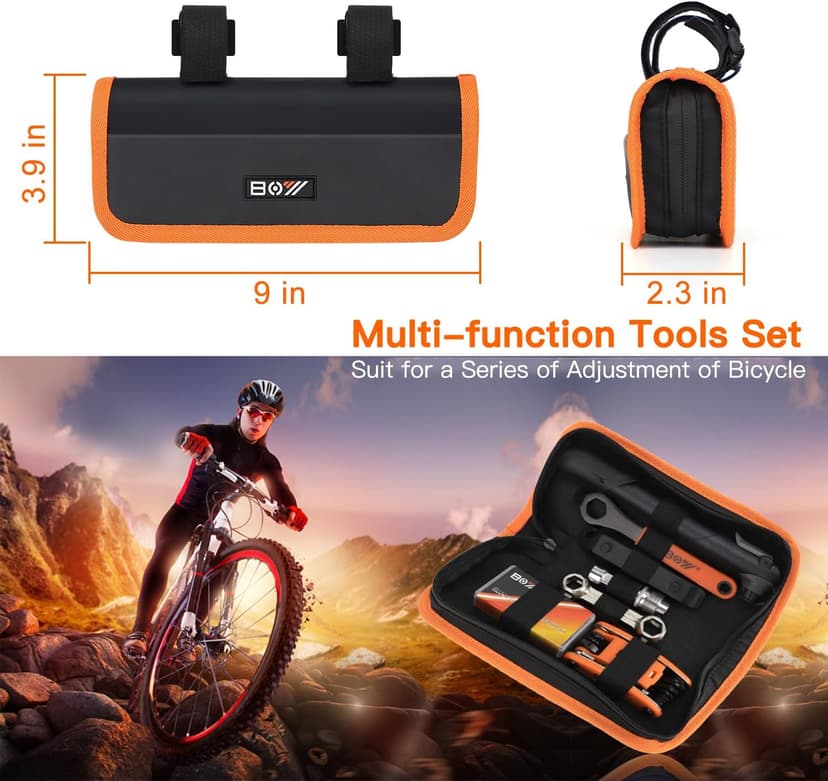 Bicycle Repair Bag With Tire Pump, Portable Tool Kit for Camping Travel - Bike Glueless Patches, Maintenance Essentials All in One Safety Kit B079K5N7KF