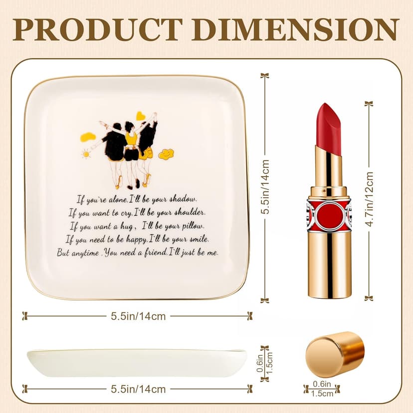 PUDDING CABIN PUDDING CABIN 3 Best Friend Birthday Gift for Women, Ring Dish - If You're Alone, I'll be Your Shadow. If You Want to Cry, I'll be Your Shoulder... Trinket Dish Gift for Female Friends Bestie Gifts