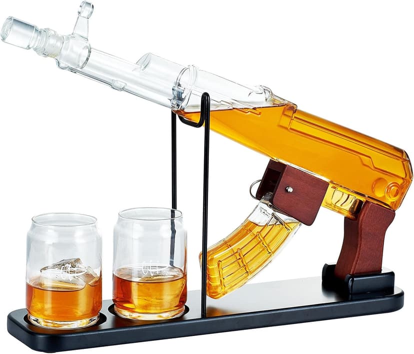 Kollea Birthday Gifts for Men Dad, Whiskey Decanter Sets - Gun Decanter, Detachable Magazine & 2 Bullet Shot Glasses, Liquor Dispenser for Bar, Anniversary Military Present for Brother, Christmas