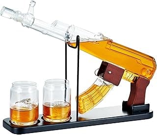 Kollea Birthday Gifts for Men Dad, Whiskey Decanter Sets - Gun Decanter, Detachable Magazine & 2 Bullet Shot Glasses, Liquor Dispenser for Bar, Anniversary Military Present for Brother, Christmas