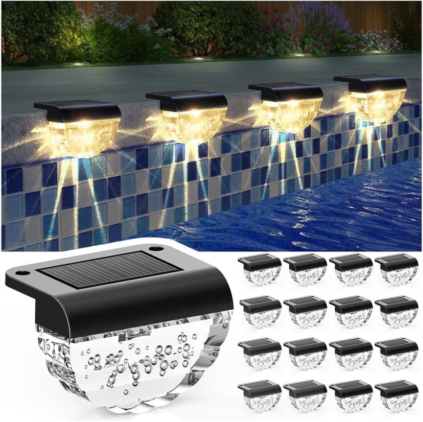 16 Pack Solar Deck Lights Outdoor, Solar Step Lights Waterproof for Outside, Yard, Patio, Garden, Pool, Railing, Stairs, Fence (Warm White)